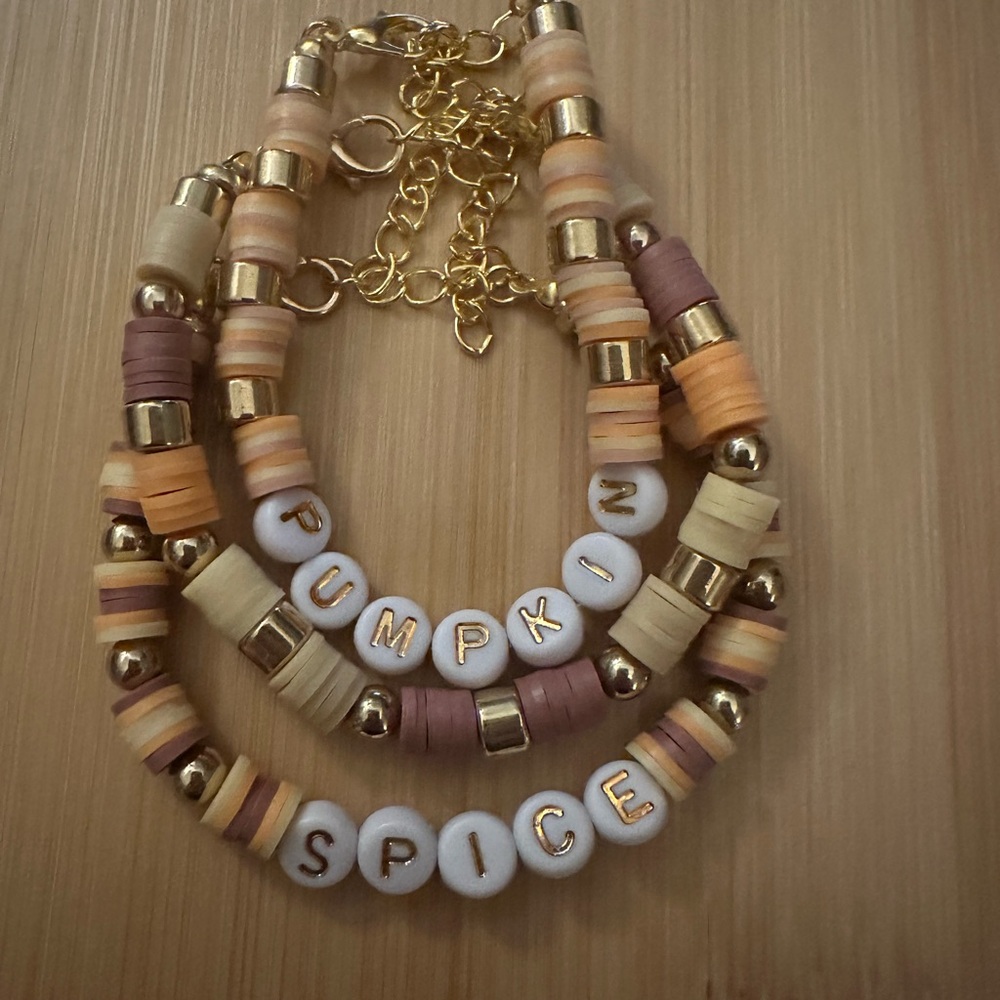 Gold and Cream Pumpkin Spice Beaded Bracelet Set